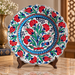 Lale ve Karanfil Desenli İznik Çini Tabak 30 cm