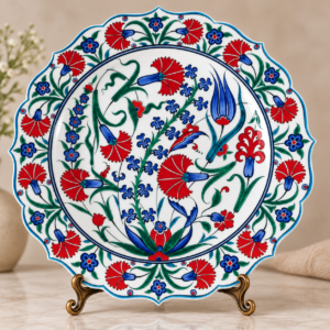 Lale ve Karanfil Desenli İznik Çini Tabak 30 cm