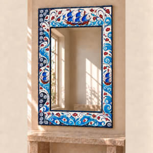 Kalyon Desenli İznik Çini Ayna 80 × 120 cm