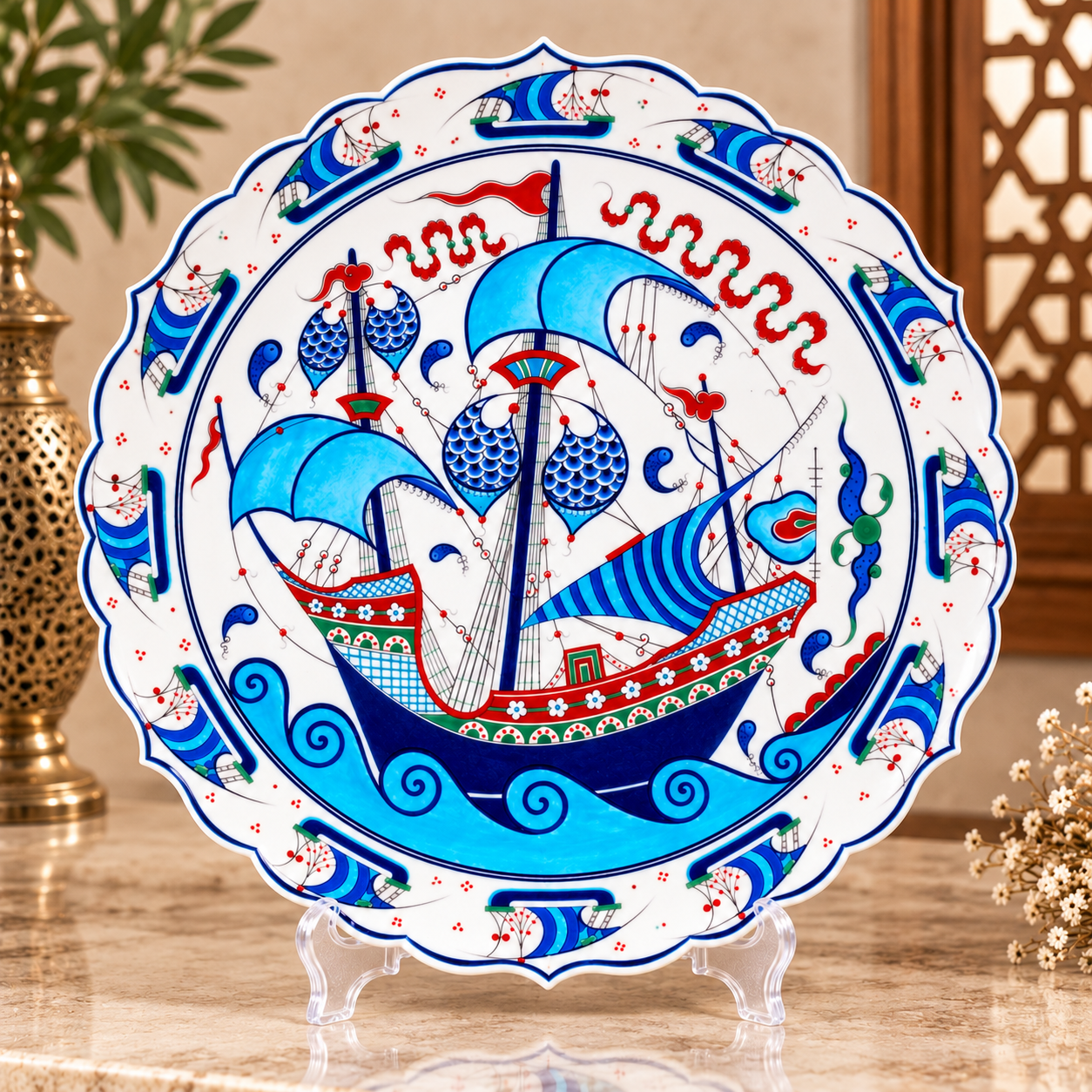 Kalyon Desenli Çini Tabağı 30
