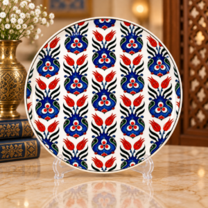 Nar Çiçeği Bahçesi Desenli Çini Tabağı 30