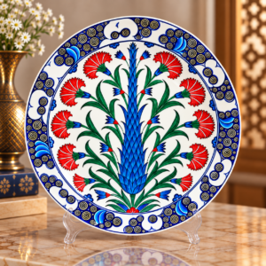 Karanfil ve Selvi Desenli Çini Tabağı 30