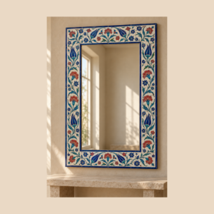 Lale ve Karanfil Desenli İznik Çini Ayna  80x120