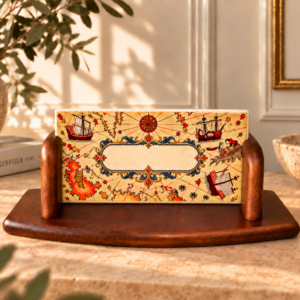 Piri Reis Harita Desenli İznik Çini Masa İsimliği 2 - 10x20cm