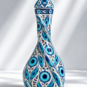 Çintemani Bahçesi Desenli Burgu Formlu Çini Vazo 30 cm
