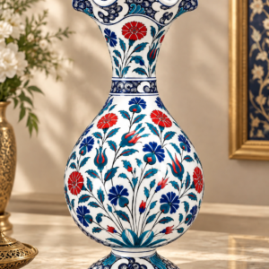 Bitkisel  Desenli sümbül  Ağızlı Çini Vazo 30 cm