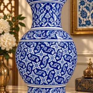 Mavi Rumi Desenli İznik Çini Vazo 30 cm