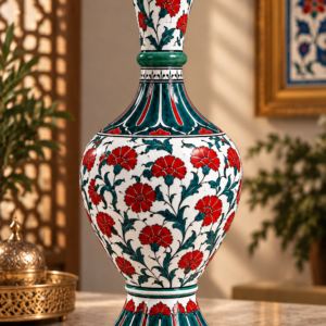 Karanfil Bahçesi Desenli İznik Çini Vazo 30 cm
