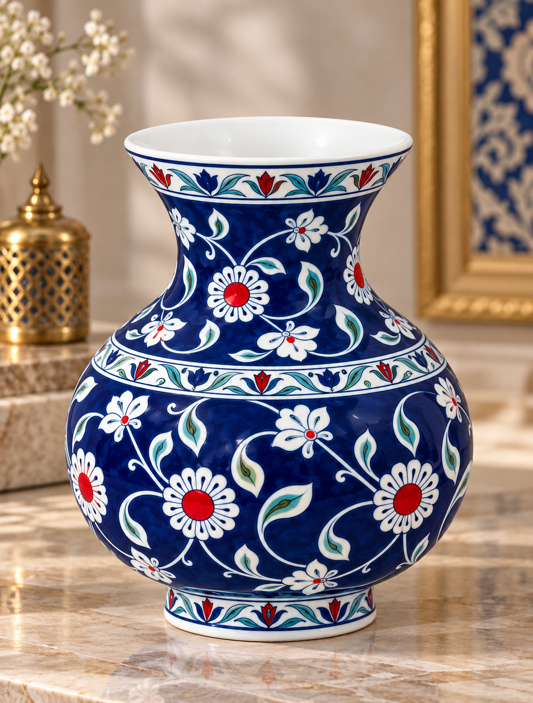 Babanakkaş Desenli İznik Çini Vazo 30 cm