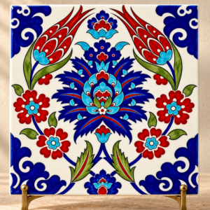 Lale ve Hatayi Desenli İznik Çini Karo