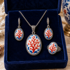 mercan motifli iznik çini takı seti