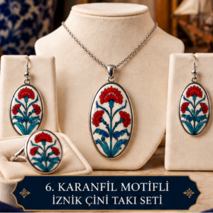 Karanfil Motifli İznik Çini Takı Seti