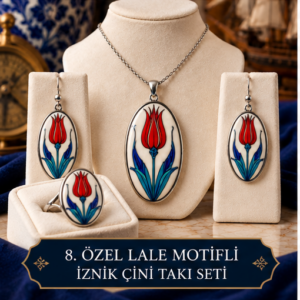 Özel Lale Motifli İznik Çini Takı Seti